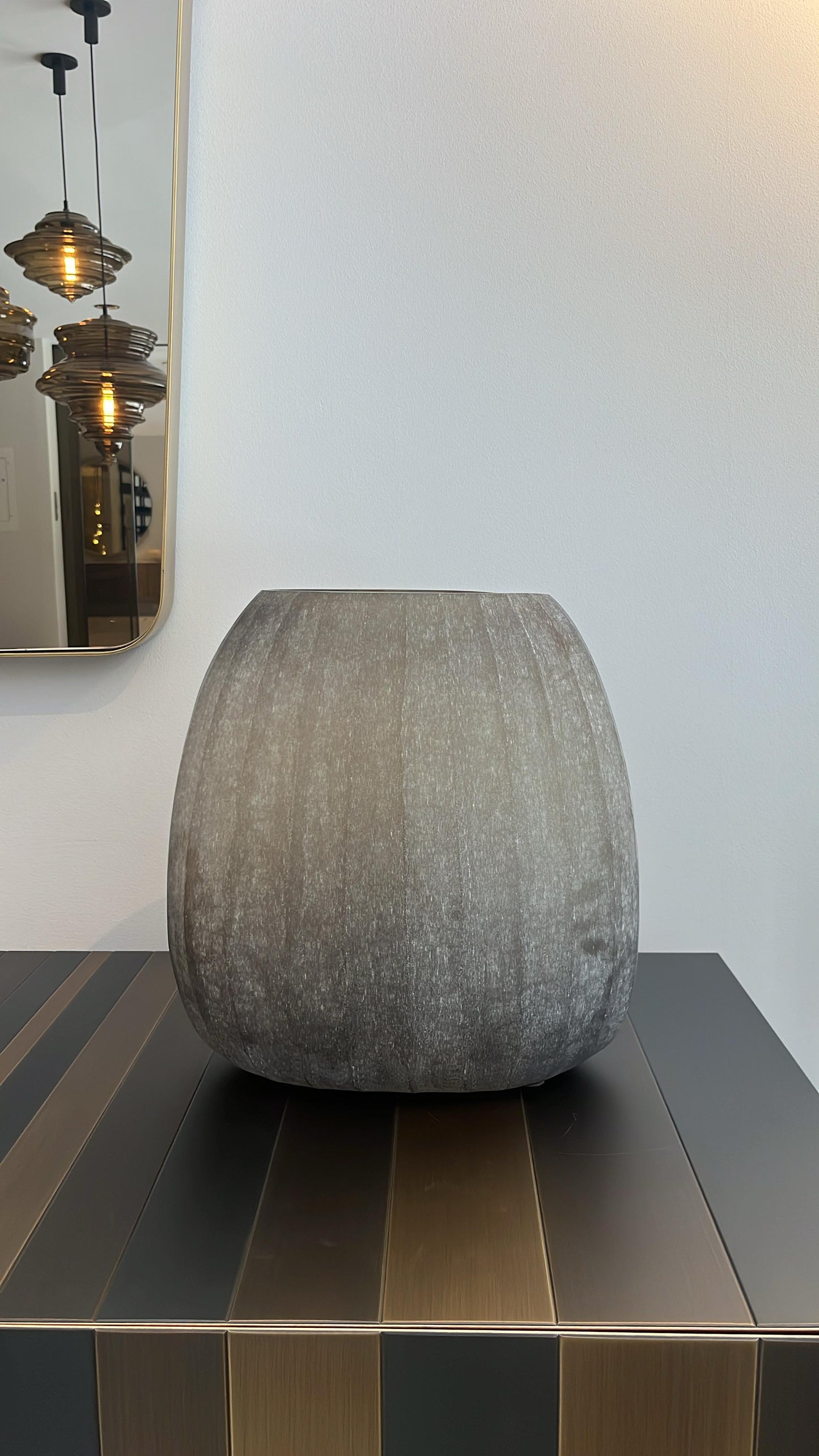 STYLING ITEM - Pebble Vase / Vertical Cut / Light Smoke / 32 x 20 x 34H / Glass