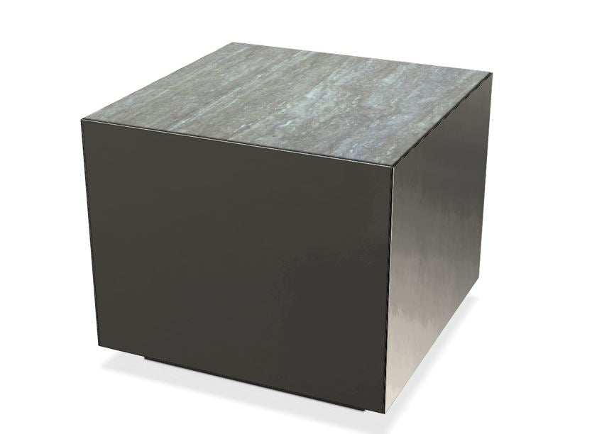 Side Table - Belt TB50 / 50 x 50 x 43H / Side panels platinum steel / Marble travertino Titanium