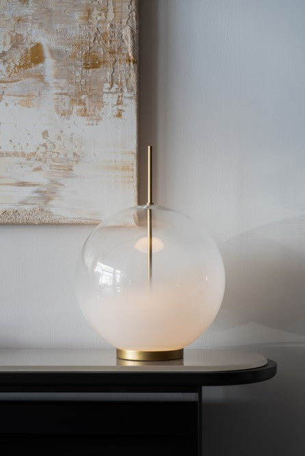 Table lamp - Misty / Dia 35 x 47H / Natural burnished brass / White glass