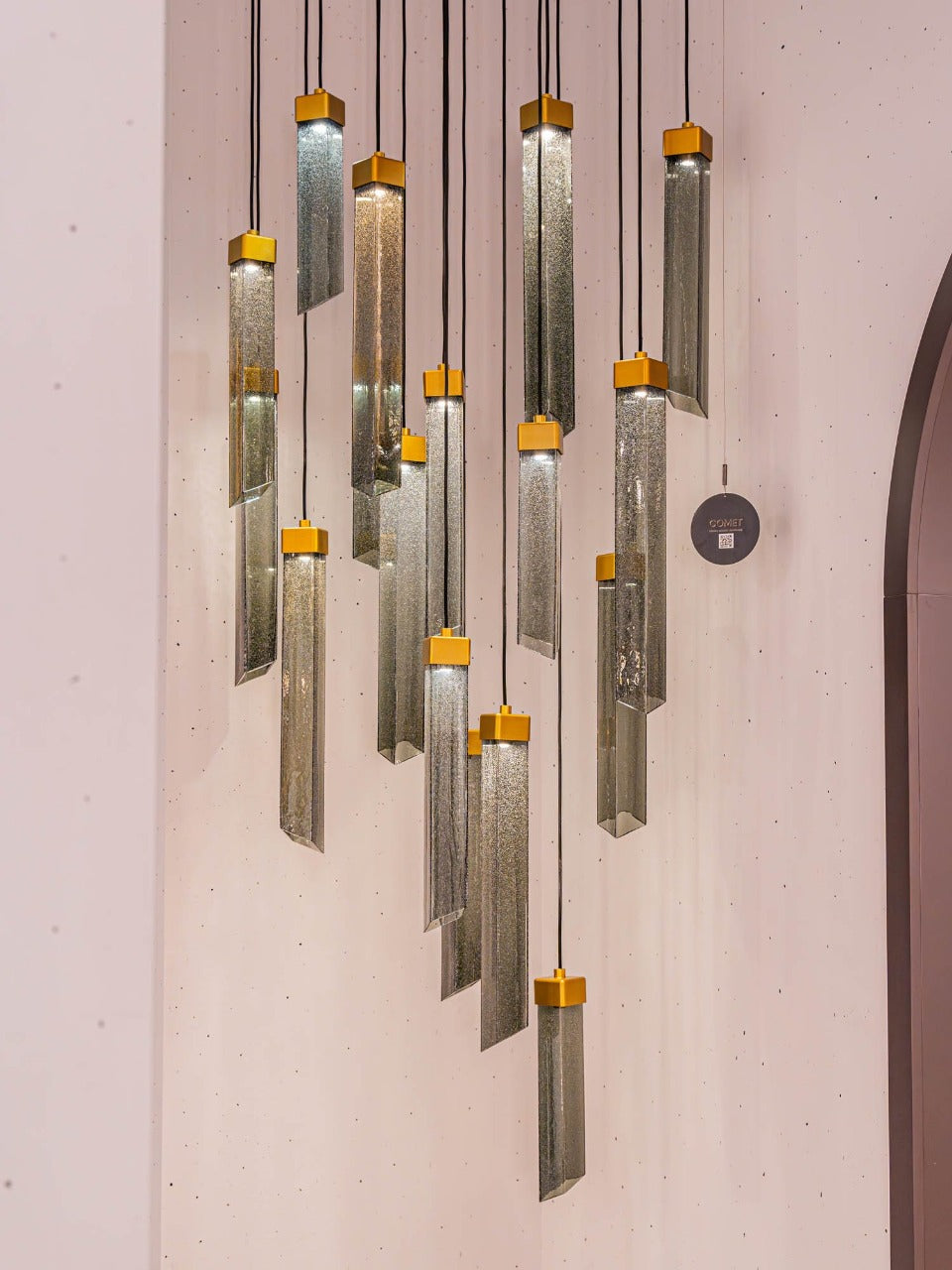 Chandelier I Pendant - Comet Square 17 PCs / Smoke Grey Glass / Champagne Laquer / 380, 480, 580