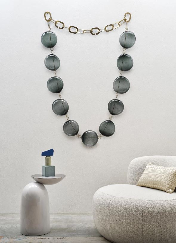 Art - Bead Chain II / Smoked Glass / Brushed Brass Chain / 102 x 149