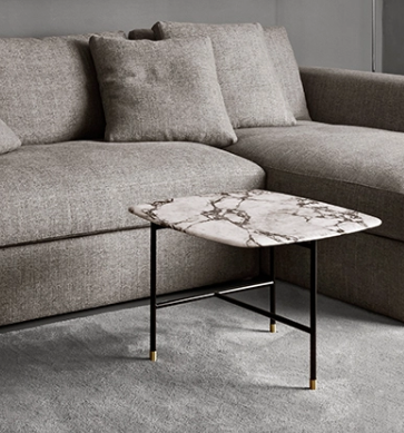 Side Table - Adrian / 57x57x40H / Calacatta Black Marble Top / Black Frame with Bronze Tip