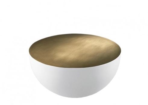 Coffee Table - Bongo TB3 / D55 x 28H / Brass top / White / Glossy Lacquered