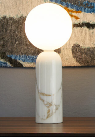 Table lamp - Emma / D9 x 41H / D16 glass / White Calacatta marble / Opal / Dimmable