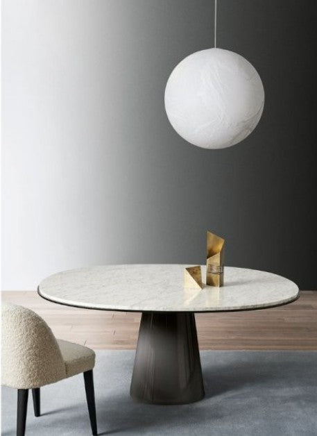 Dining Table - Owen / Travertine Titanium / Platinum / D110 x 74H / Matt Putty