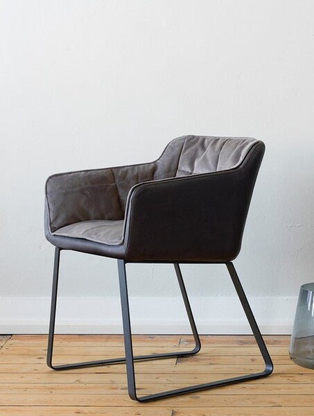 Dining Chair - Cambria / 56.5 x 60 x 78H / Seat 47H / Grey / Leather Angler Fumo