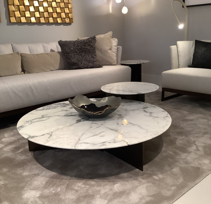 Coffee Table - Wave / D120 x 27H / Anodyc Bronze / Calacatta Vagli Marble Top