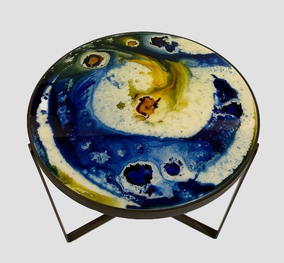 Side Table - Bau / D50 x 50H / Bronze brass / Green, Blue, Yellow