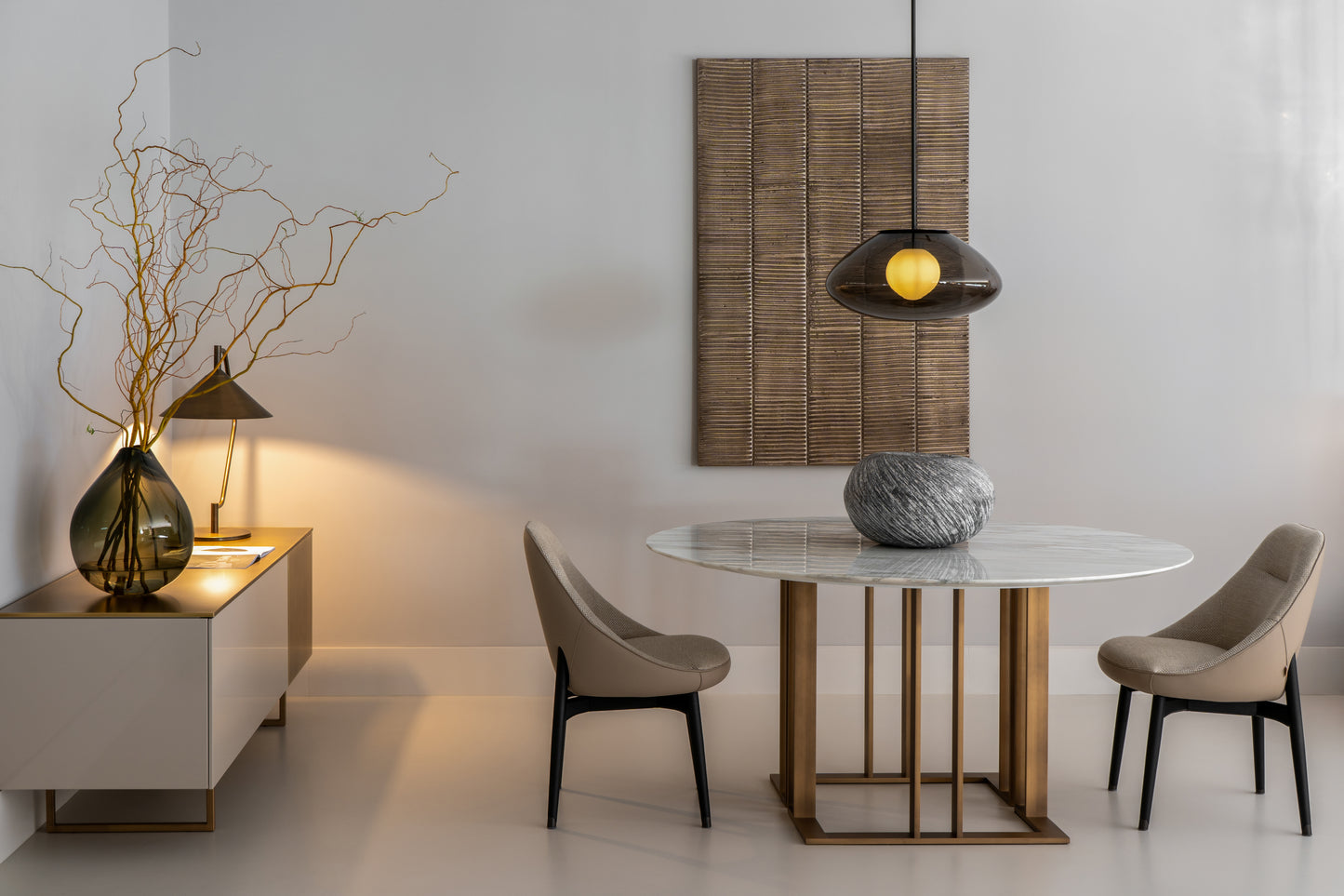 Dining Chair - Royal S / 55 x 57 x 82 / Taupe / Fabric CF1118 col 18 / Leather back CL2000 col 24