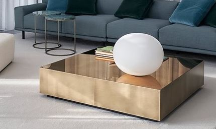 Coffee Table - Belt / 120 x 120 x 30H / Brass / Bronzed Mirror top