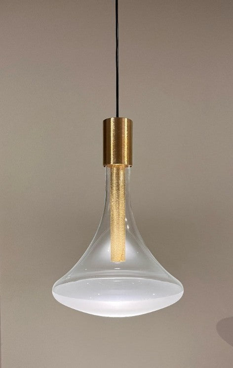 Chandelier I Pendant - Cathode 1 / Brushed Brass / Blown Glass / D22 x 32H / Triac Dimmable