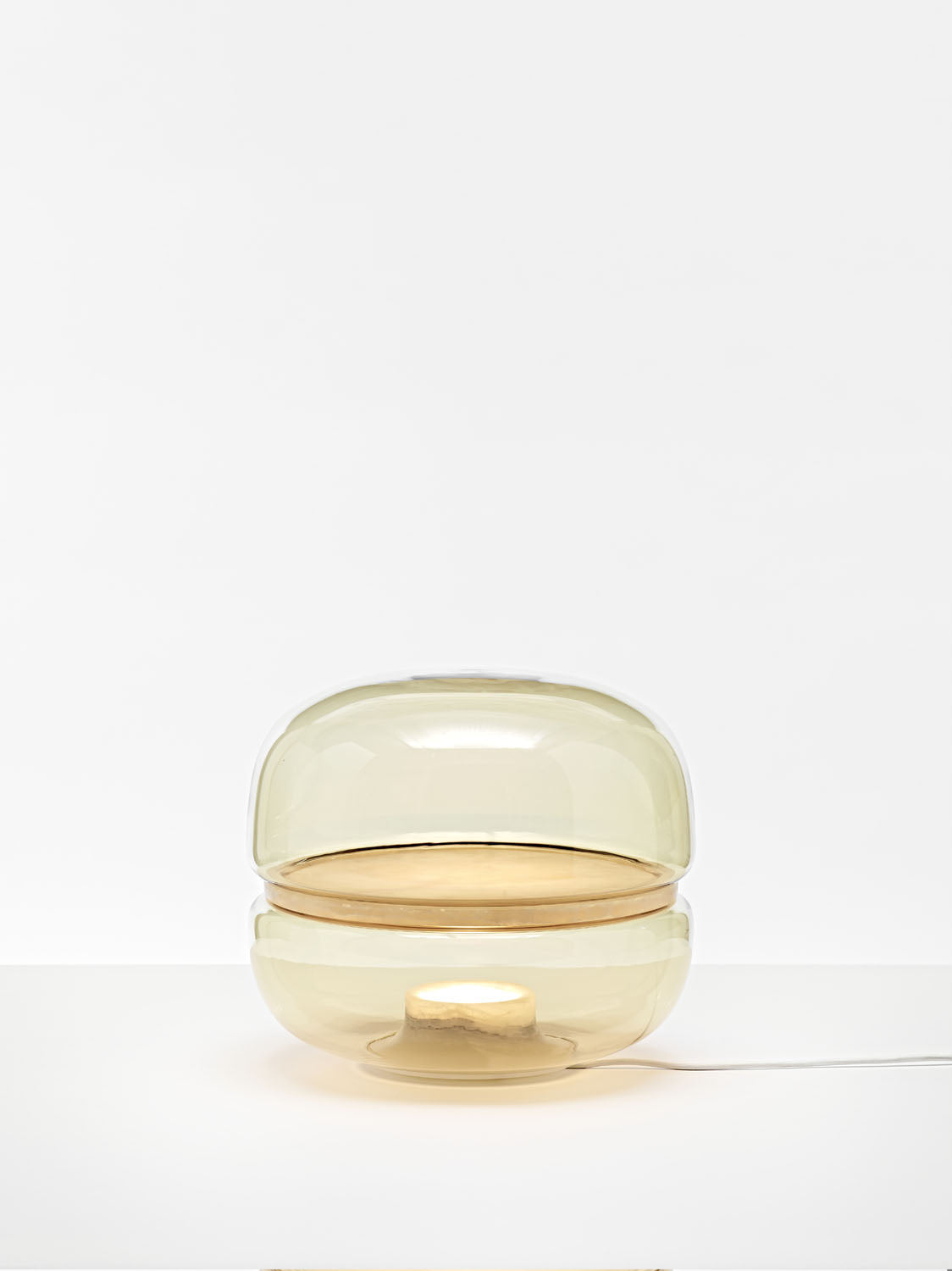 Table lamp - Macaron S / Amber Glass / Stained White Base / D30 x 26h