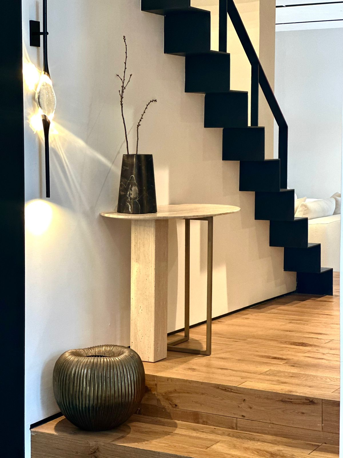 Console - Abel / Bronzed brass frame / Marble Travertino Navona / 100 x 50 x 73H / Without Stucco