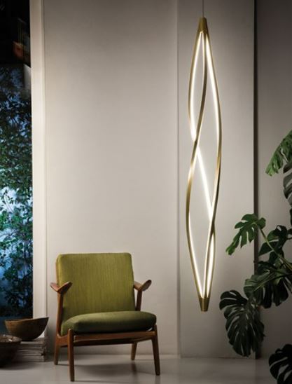 Chandelier I Pendant - In the wind / 19 x 183H / Vertical / Matt Gold