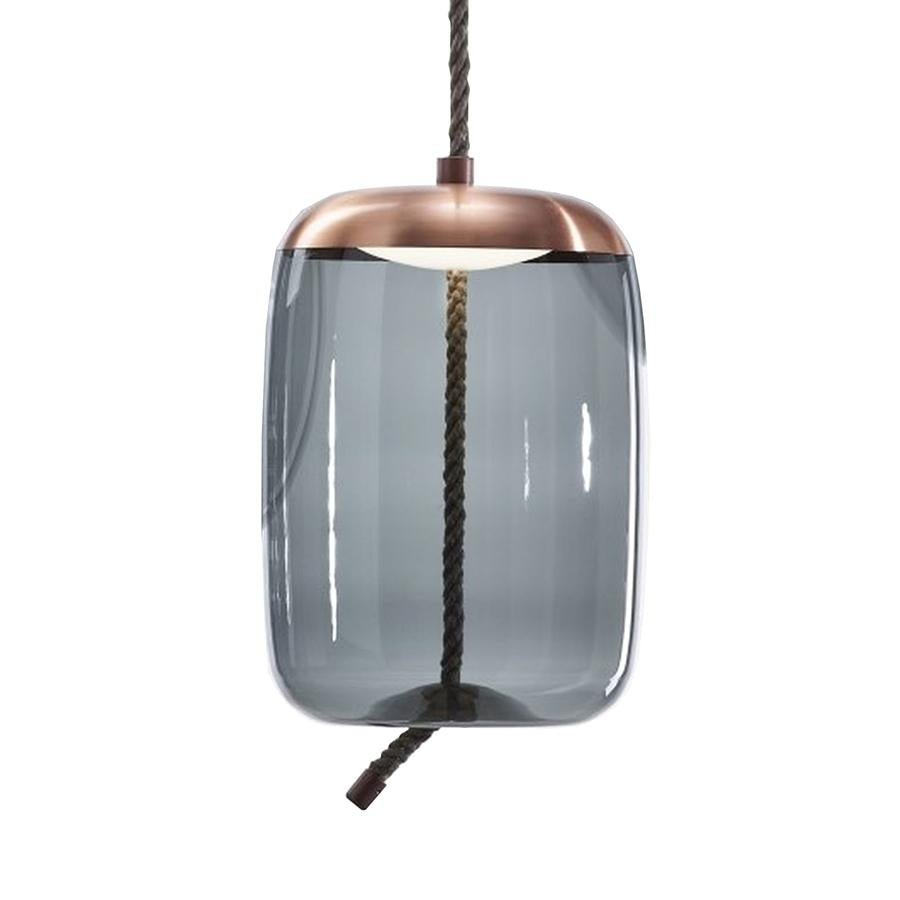 Chandelier I Pendant - Knot Cilindro / Smoke Grey Glass / Brushed Champagne Lacquer / D30 x 46h