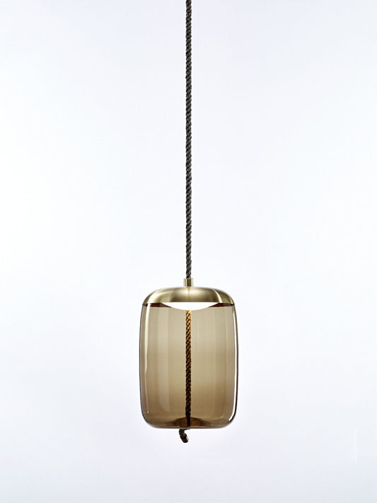 Knot Cilindro Pendant Smoke Grey Glass Brass Finish