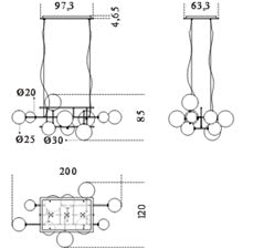 Bolle Orizzontale 10 Pendant Transp. Glass w/ Brass