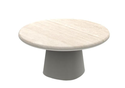 Coffee Table - Leon 130R / 130 x 34H / Base putty lacquer / Marble travertino