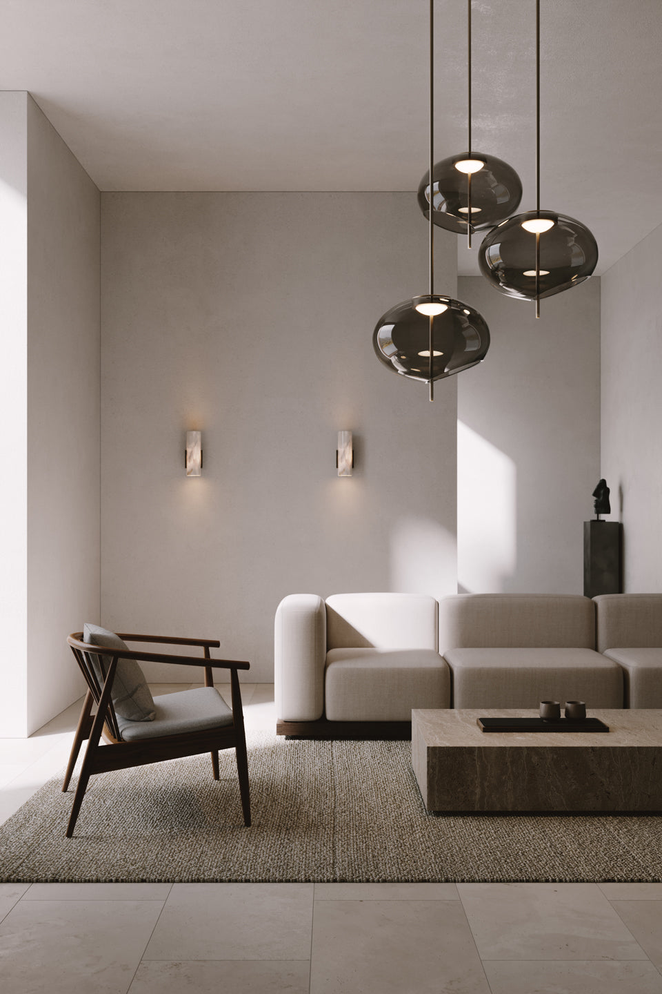 Trou OAD 140H Pendant Brass structure w/ Dove grey glass