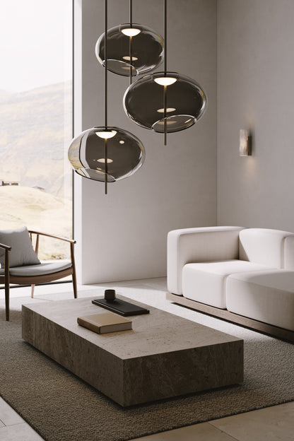 Trou OAD 140H Pendant Brass structure w/ Dove grey glass