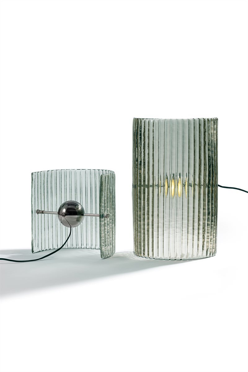 Bonfire Stripes Table Lamp Big Bronzed Molten Curved Glass