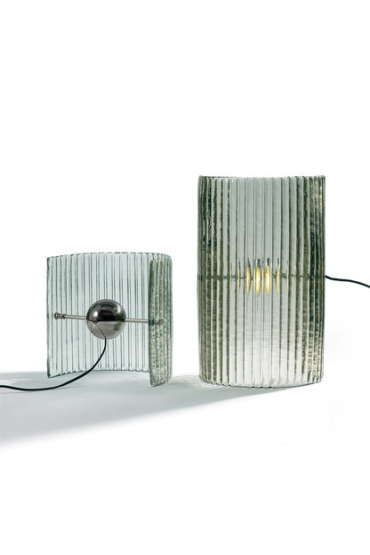 Bonfire Stripes Table Lamp Big Bronzed Molten Curved Glass