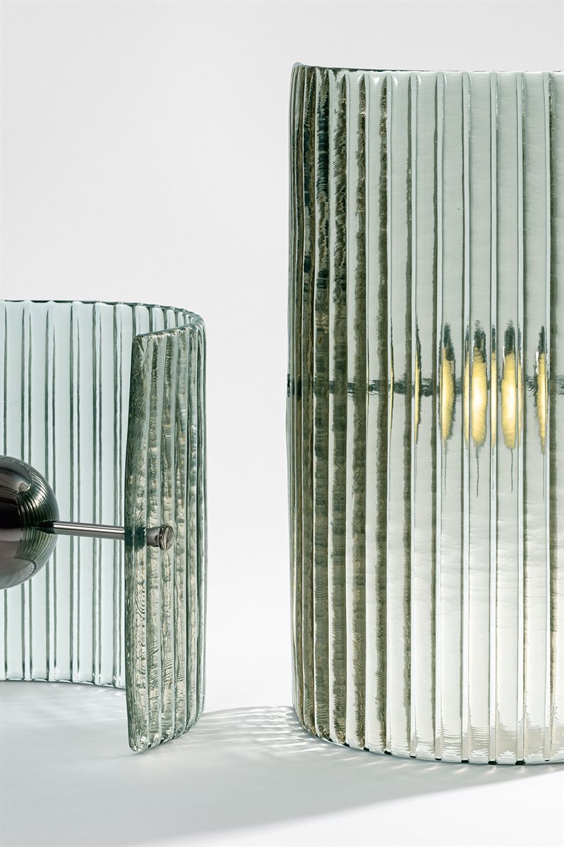 Bonfire Stripes Table Lamp Small Bronzed Molten Curved Glass