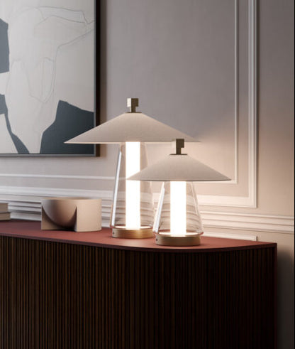 Asia M Table lamp Brushed Bronze Nickel White cotton shade