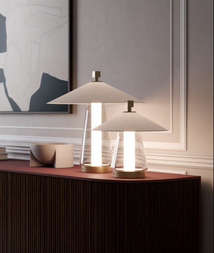 Asia M Table lamp Brushed Bronze Nickel White cotton shade