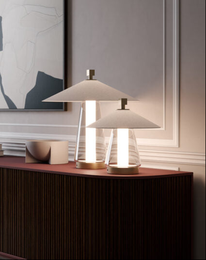 Asia S Table lamp Brushed Bronze Nickel White cotton shade