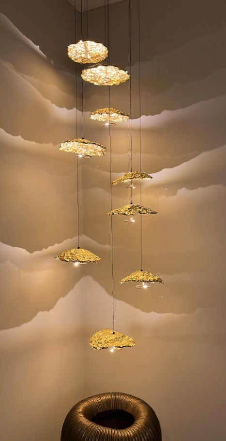 Chandelier I Pendant -Gold Moon Cascata / 170cm drop / Gold-gold shade / 9L
