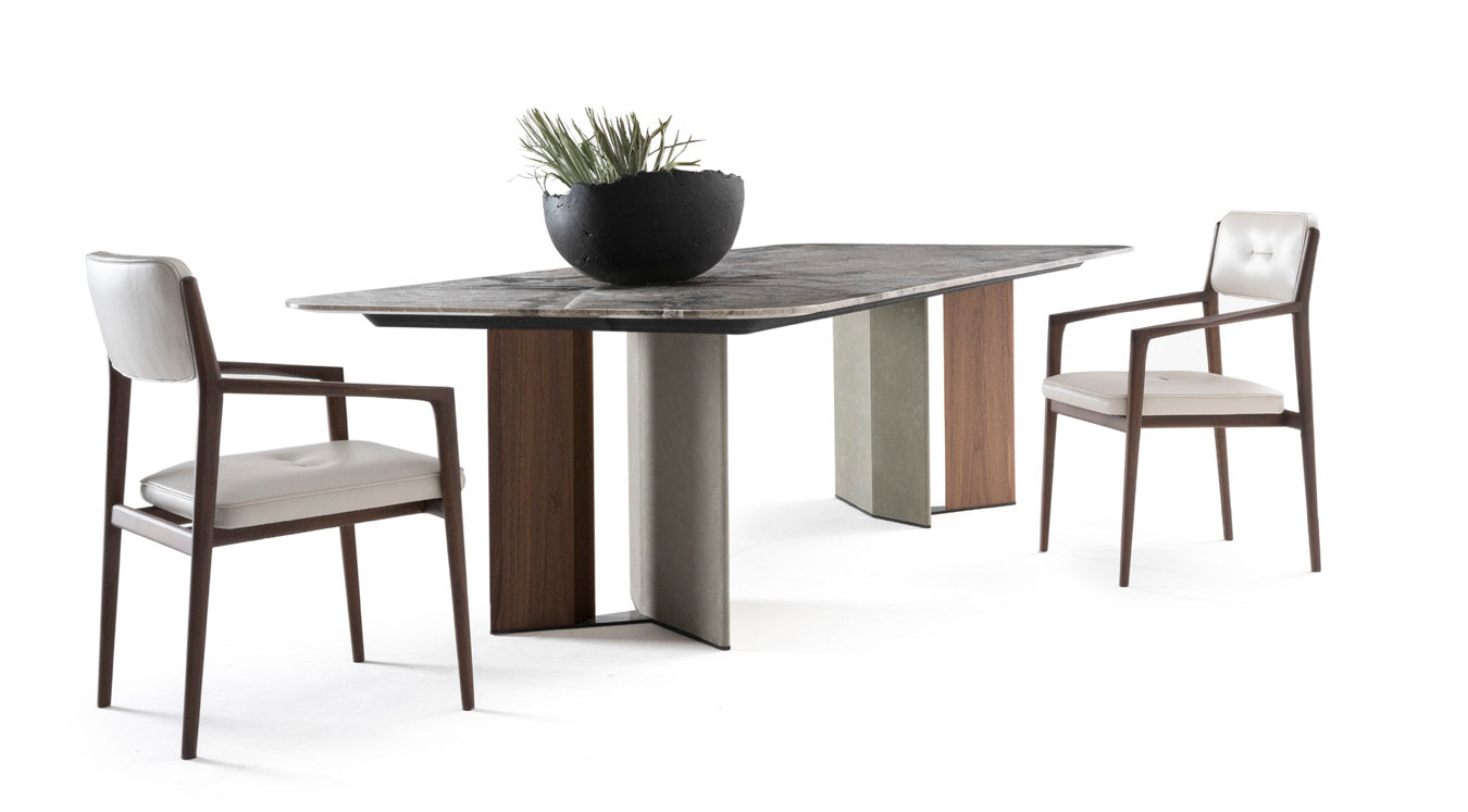 Dining Table - Isolde / 280 x 120 x 77H / Walnut-Tabacco-Leather / Twister marble