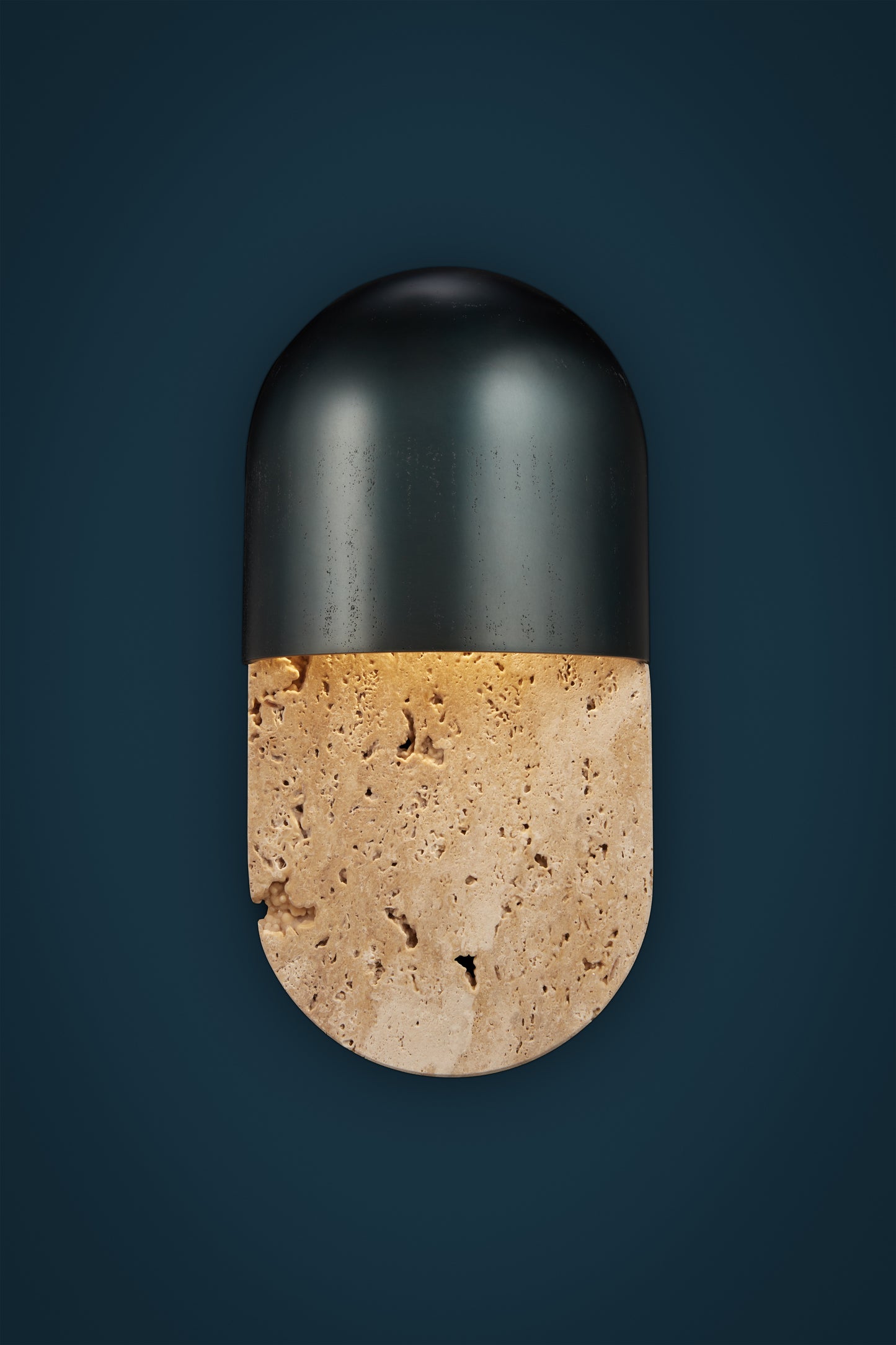 Wall Light - Martel 300 / 15 x 30H / Patinated casted bronze / Travertine