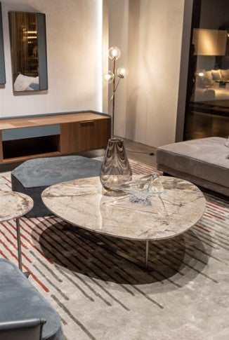 Coffee Table - Vincent / 80 x 80 x 44H / Satin Titanium / Twister marble