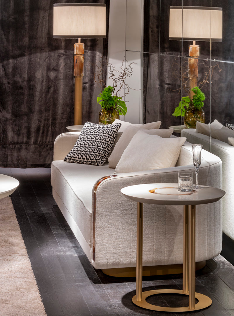 Side Table - Saturno / D60 x 60H / Brass / Horn inlay / Ivory Lacquered top / Was AED 15,178