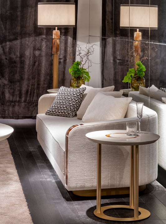 Side Table - Saturno / D60 x 60H / Brass / Horn inlay / Ivory Lacquered top / Was AED 15,178