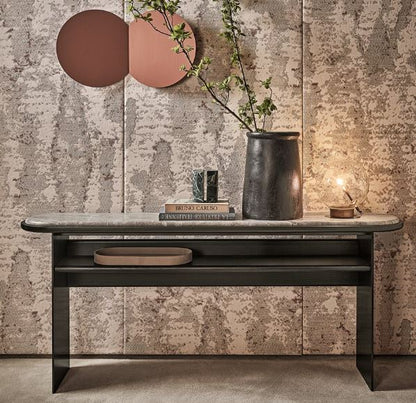 Sensei 80H Console Deep black metal Calacatta Vagli marble