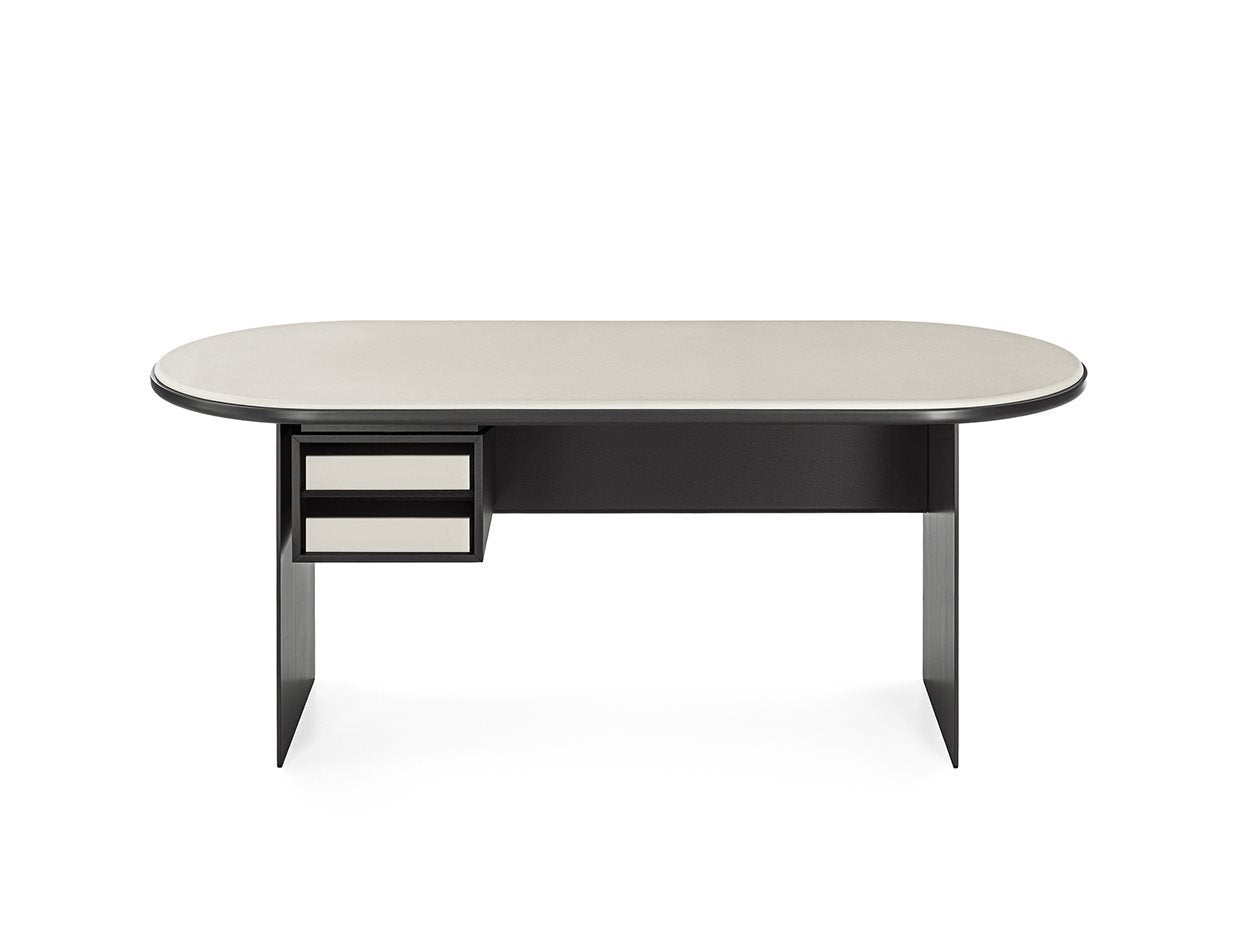 Desk - Sensei w/ 2 drawers / Beige / Leather Fard Silver 2302 / 160x75x74H / Black open pore