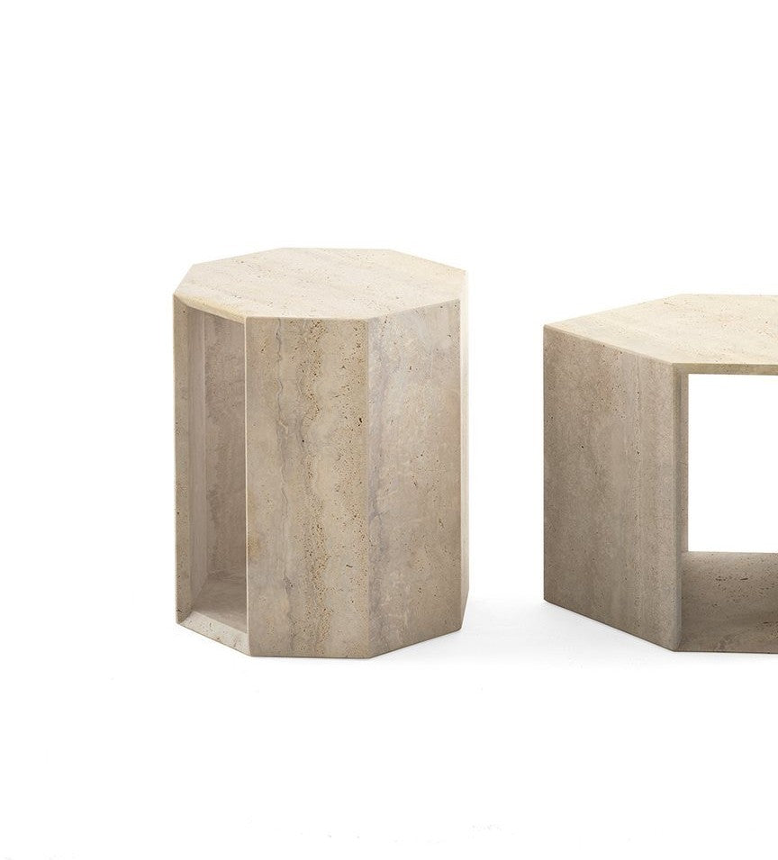 Coffee Table - Prism Low / Roman Travertine marble  / 40 x 40 x 47H