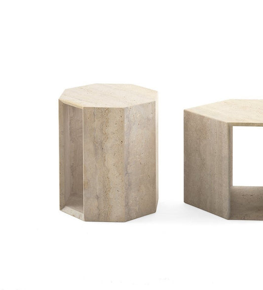 Coffee Table - Prism Low / Roman Travertine marble  / 40 x 40 x 47H