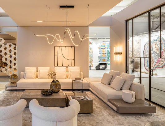 Sofa - Max R w/ table / Putty / Fabric Kiruna 02 / 463 x 307 / Seat 42H / Incl. 12x cushions