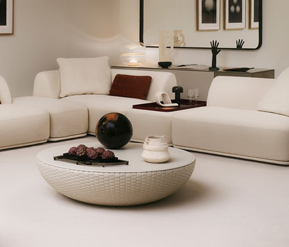 Coffee Table - Bongo TB5 / White / Saddle Leather 11 / D120 x 30H