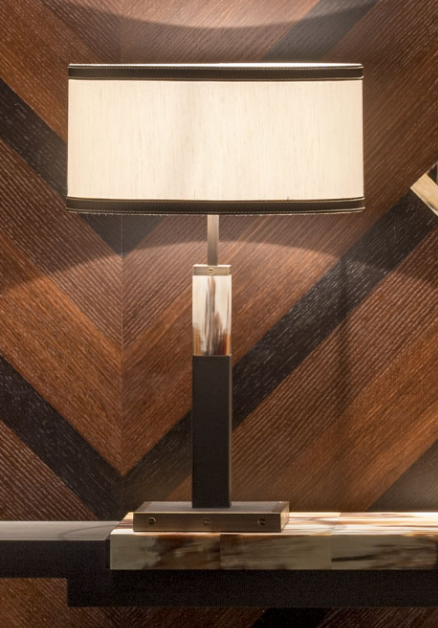 Table Lamp- Rectangular / 54x29x69H / Horn / Chromed brass