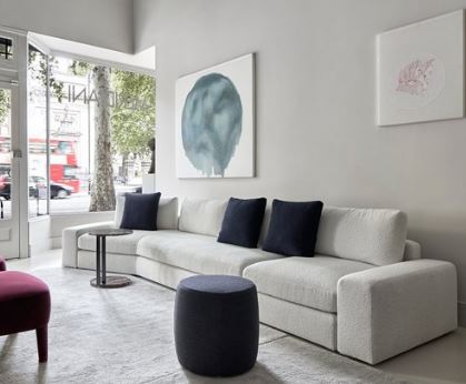 Sofa - Harold Asymmetrical L / 420x163x60H / Seat 44H / L. Grey / Fabric Ostenda 01 / 4x Deco 50