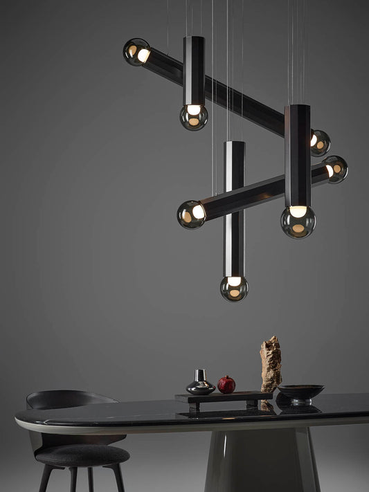 Chandelier I Pendant - Prisma Single L. 500 / Smoke Grey Glass / Burnished Black Lacq. / D18x66h