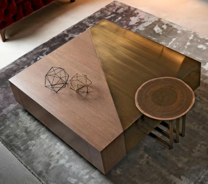 Side Table- Slash 82.347 / 40 x 40 x 40H / Brass / Oak top