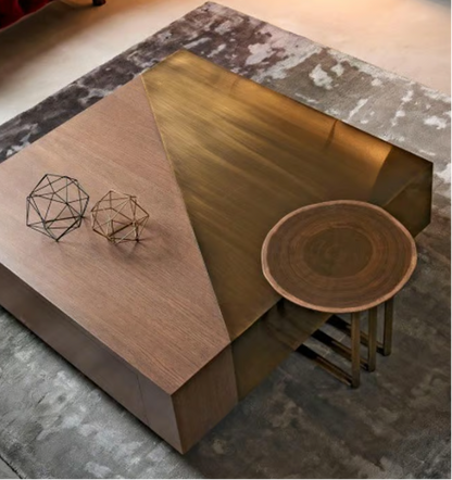 Slash 82.347 Brass Side Table Oak top