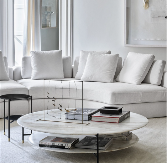 Coffee Table - Adrian / Dia 130 x 30H / White undertop / Glossy Calacatta Gold