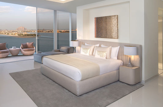 Bed - Tuyo Stripe Low / Beige / Plain base / Fabric Monastir 01 / 320W x 120H / Mat. 200cm