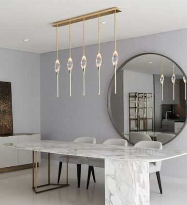 Chandelier I Pendant - Il Pezzo 12 Long / 130 x 120H / Champagne finish / Clear crystal / 5 Lights